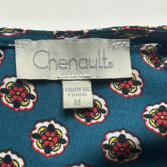Chenault Teal Geometric Print Tie Front Draped Blouse sz M EUC Boho Eclectic - Picture 7 of 12